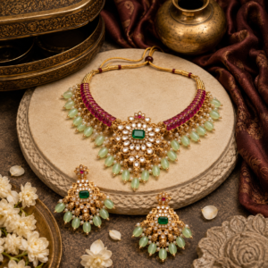 Amla vibrant green bead charm choker set