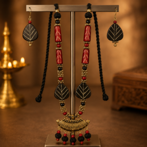 Red and black tribal inspired hand painted necklace  set