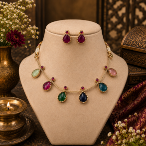 Multi colour stone charm necklace set