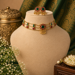 Triple layer ruby Palakka  choker