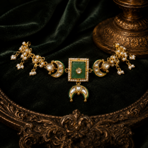 Jade green Kundhan crescent necklace