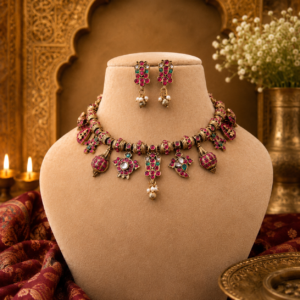 Ruby Gadha motif necklace set
