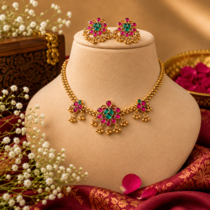 Rani pink bloom necklace set