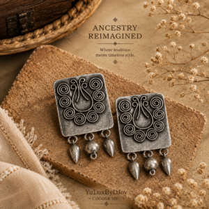 Oxidised swirl motif stud earrings
