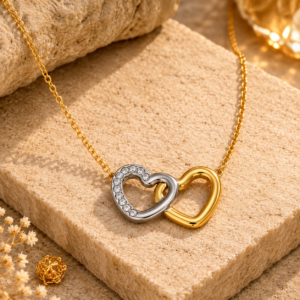Silver gold link heart necklace