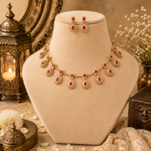 Oval ruby charm necklace set