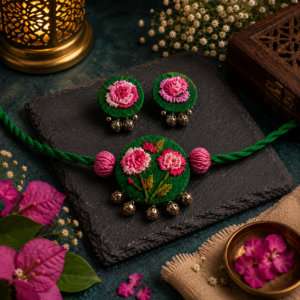 Floral embroidered fabric necklace set
