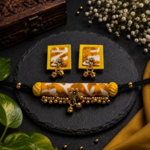Mustard fabric jewel set