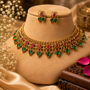 Ruby emerald grand link choker set