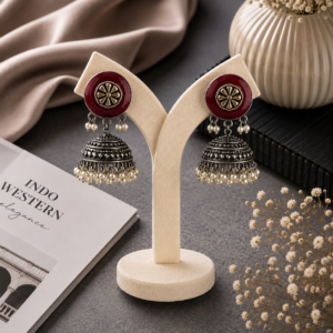 Bold red enamel oxidised jumka