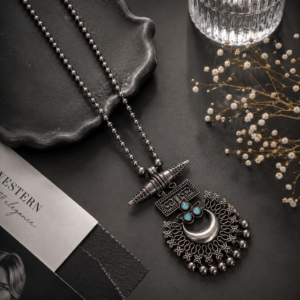 Oxidised sea blue pendant necklace