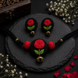 Hand embroidered rose jewel set