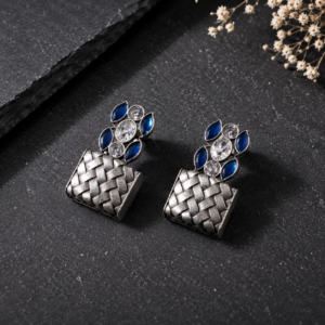 Blue sapphire pleated ear studs