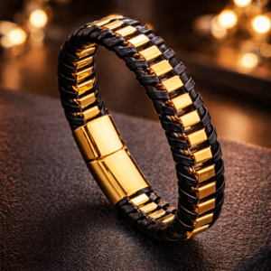 Black and gold mens bracelet