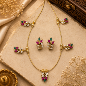 Precious stone leaf necklace set
