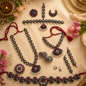 Bharatanatyam Dance Jewellery Black - Full Set Kemp Flower RGS