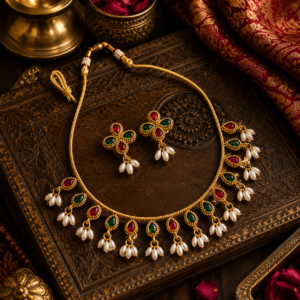 Multi stone Teardrop cluster necklace set