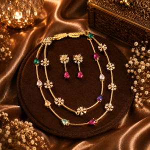 Precious stones double layered stone necklace set
