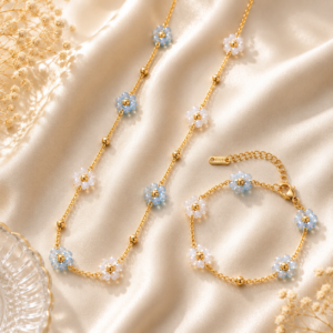 Powder blue dainty floral bead set