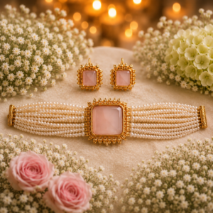 Baby pink pearl choker set