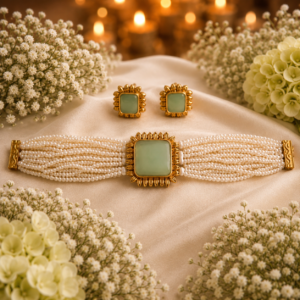Jade green pearl choker