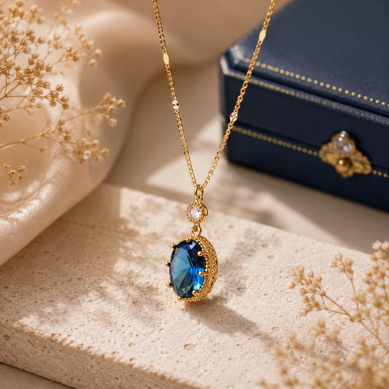 Deep blue cubic zirconia pendant necklace