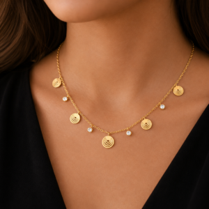 Antitarnish spiral detail stone necklace