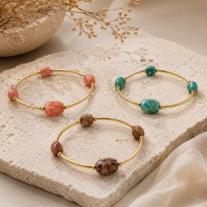 3 tone natural stone bracelet set of 3