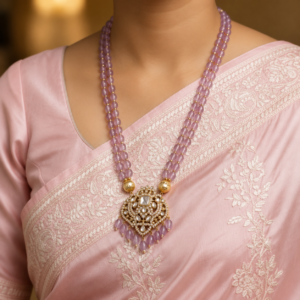 Pink bead long necklace