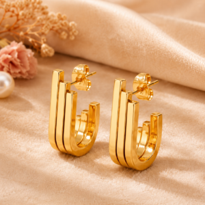 Anti tarnish geometric line studs