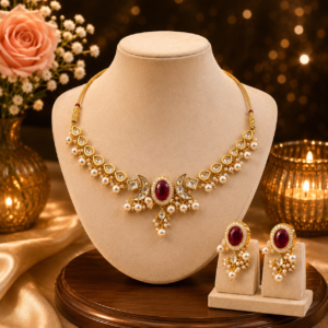 Ruby cresent Kundhan necklace set