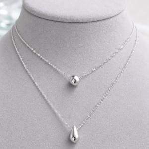 Double layer silver duo necklace