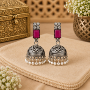 Oxidise pink-stone Jumka