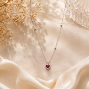Rose pink heart zirconia necklace