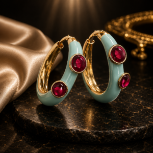 3D blue ruby hoops