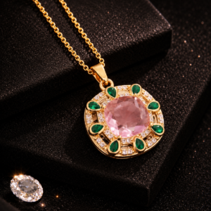 Pink emerald square pendant necklace