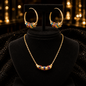 Multicolour hoop necklace set