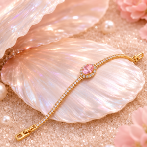 Tennis bracelet pink centre stone