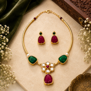 Kundhan stone rani pink / green haaram
