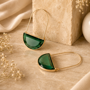 Emerald glass stone hanging hoop