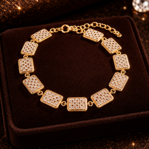 Rectangular link stone embedded bracelet