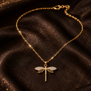 Golden dragon fly necklace