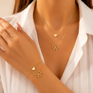 Heart and bow dual necklace