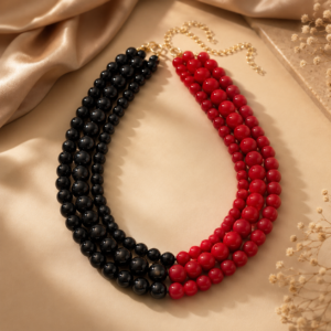Black and red mix and march bead statement necklace