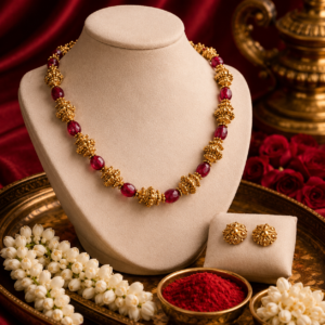 Ruby and gold antique bead necklace set