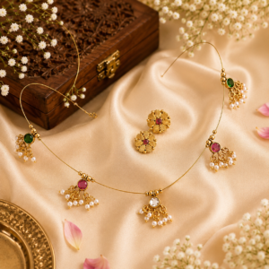 Multi stone cluster invisible necklace set