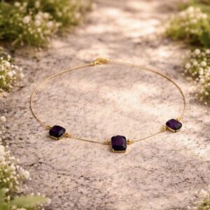 Purple 3 stone invisible chain necklace