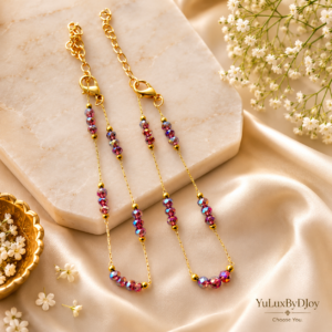 Crystal bead anklet pair
