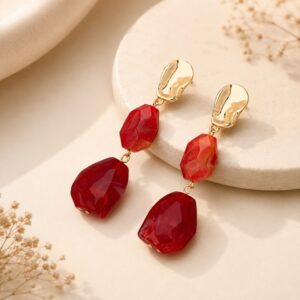 Gold and ruby faceted drops