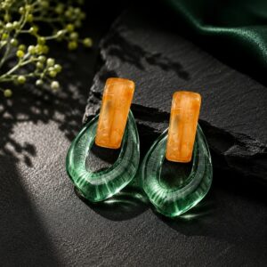 Contemporary green amber statement studs